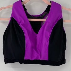 CACIQUE SPORT Athletic Bra Racer Back 42DD Lined Soft Cup Comfort Strap Purple